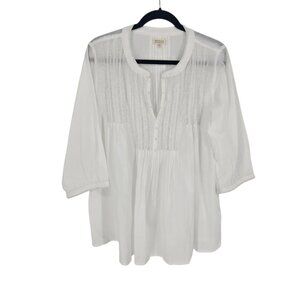 Novica womens size XL white v neck beaded boho 3 quarter sleeve blouse cotton